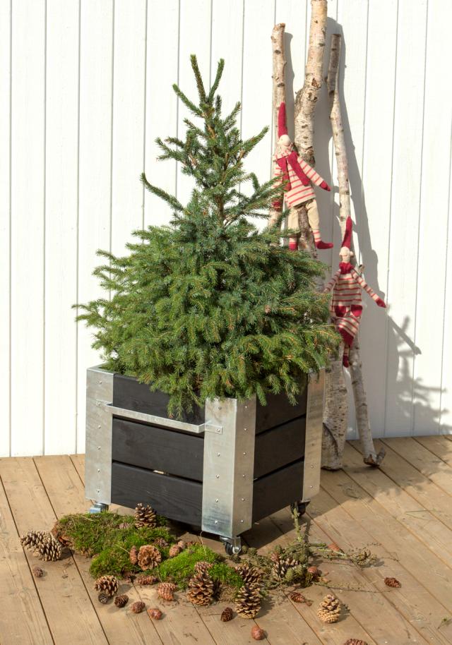 Cubic blomsterkasse m/hjul - 46×50×45 cm - sort