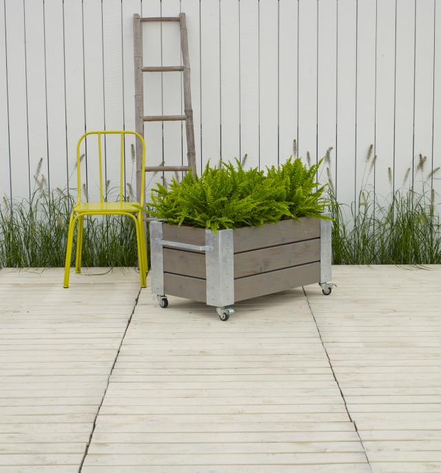Cubic Blomsterkasse m/hjul - 87×45 cm - Gråbrun