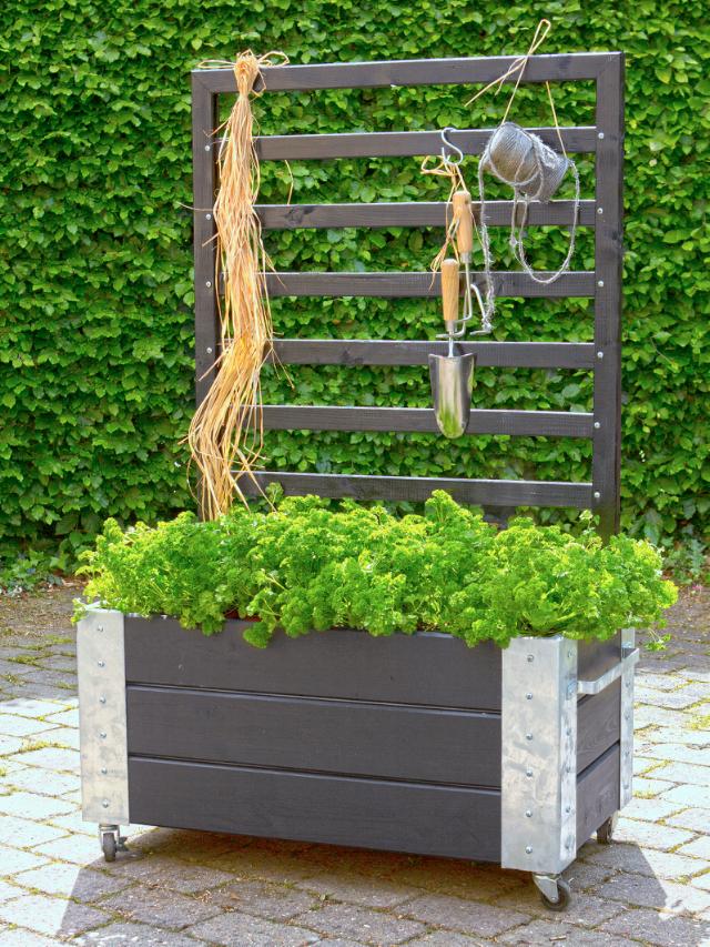 Cubic blomsterkasse m/espalier og hjul - 87×50×130 cm - sort
