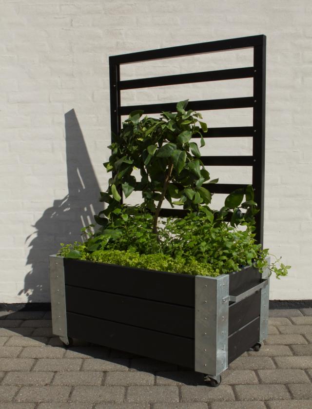 Cubic blomsterkasse m/espalier og hjul - 87×50×130 cm - sort