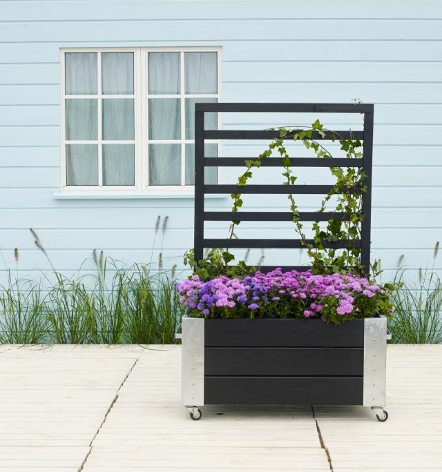 Cubic blomsterkasse m/espalier og hjul - 87×50×130 cm - sort