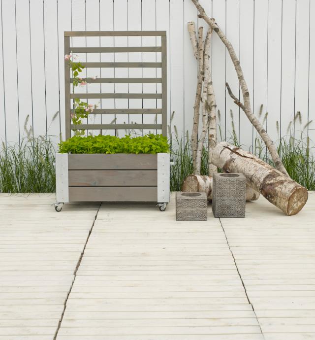 Cubic blomlåda m/spaljé och hjul - 87×50×130 cm - gråbrun