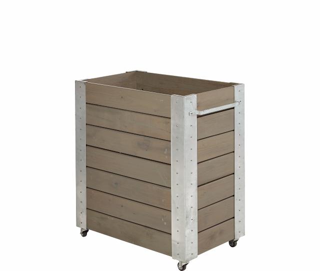 Cubic blomsterkasse m/hjul - 87x95 cm - gråbrun