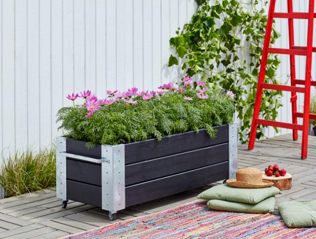 Cubic Blumenkasten mit Rädern - 120×50×45 cm - Schwarz