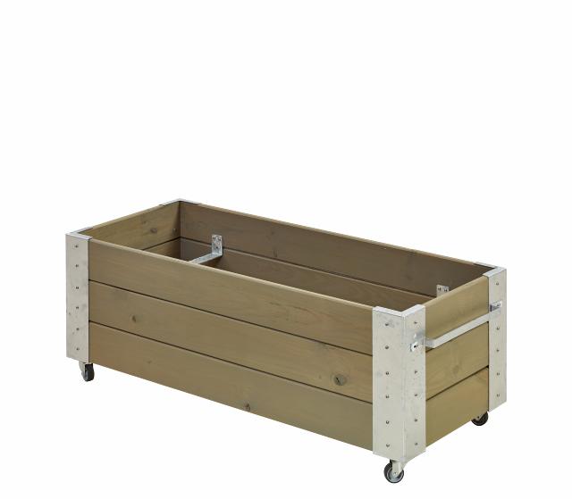 Cubic Blomsterkasse m/hjul - 120×45 cm - Gråbrun