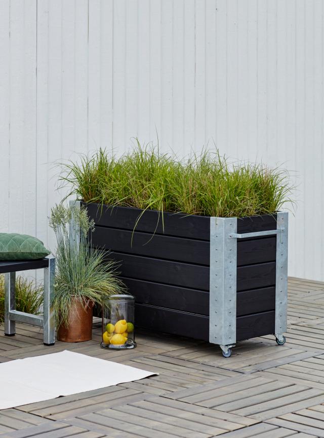 Cubic blomsterkasse m/hjul - 120×50×70 cm - sort