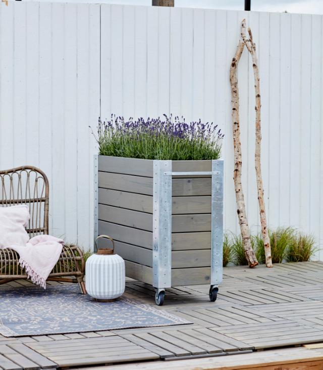 Cubic Blomsterkasse m/hjul - 120×95 cm - Gråbrun