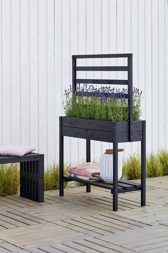 Planteringslåda på ben m/spaljé - 88×37×137 cm - Svart