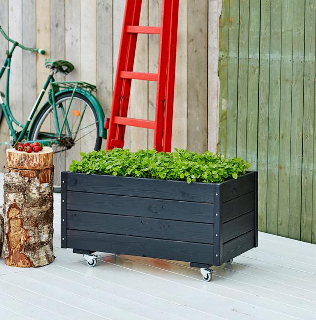 Plantekasse m/hjul - 88×48×47 cm - Sort