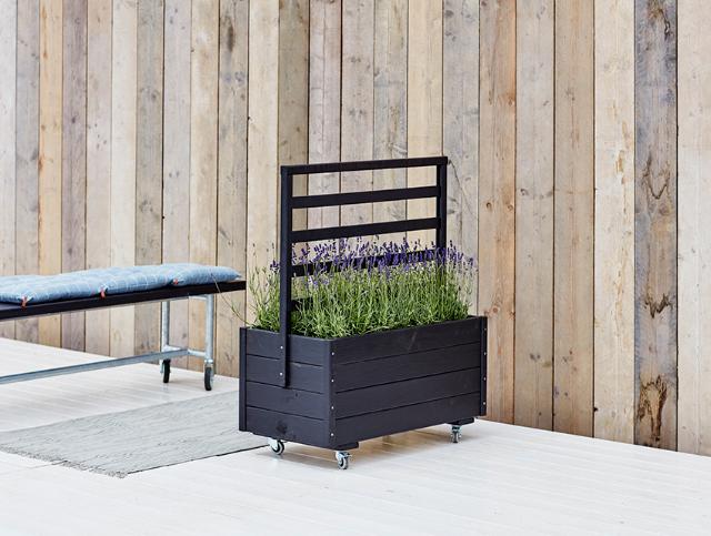 Plantekasse m/espalier og hjul - 88×48×105 cm - Sort