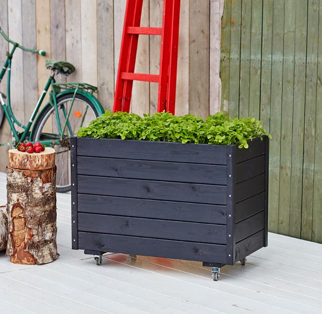 Plantekasse m/hjul - 88×48×66 cm - Sort