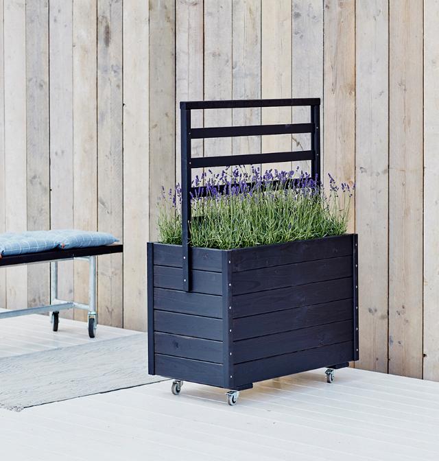 Plantekasse m/espalier og hjul - 88×48×124 cm - Sort