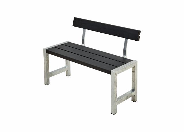 Café plankebenk m/ryggstøtte - 127 cm - sort