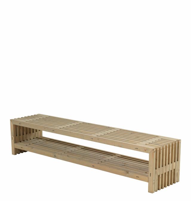 Rustik Trallebænk Design m/hylde - 218×49 cm - Drivtømmerfarve