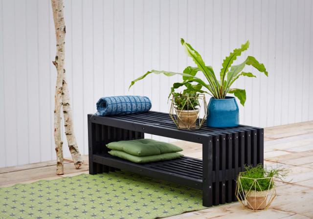 Rustik Trallebænk Design m/hylde - 138×49 cm - Sort