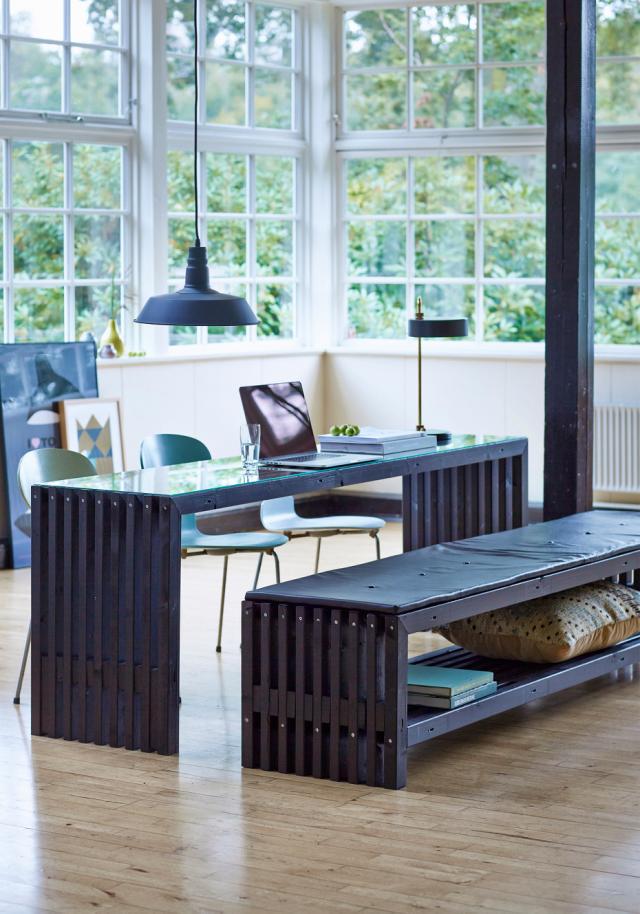 Rustik Trallebænk Design m/hylde - 138×49 cm - Sort