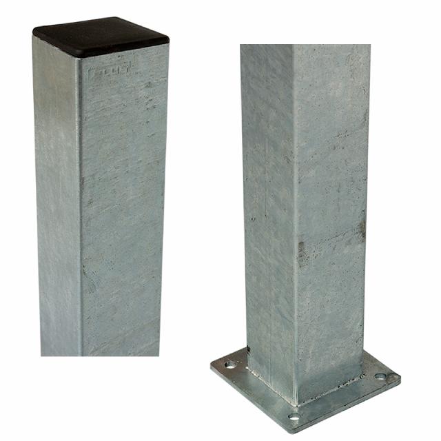 Stålstolpe med fod 8×8×96 cm - inkl. 1 stk. stolpeafdækning