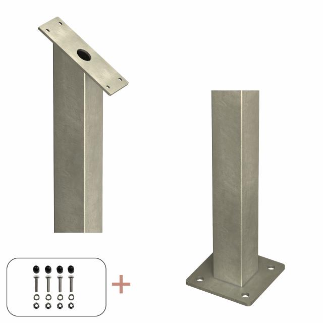 Stålstolpe m/fot inkl. bolter - for trapperekkverk - 4,5×4,5×87,1/80,4 cm