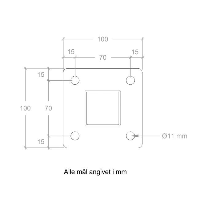 Stålstolpe med fot 4,5×4,5×96 cm - med stolpskydd/bultar