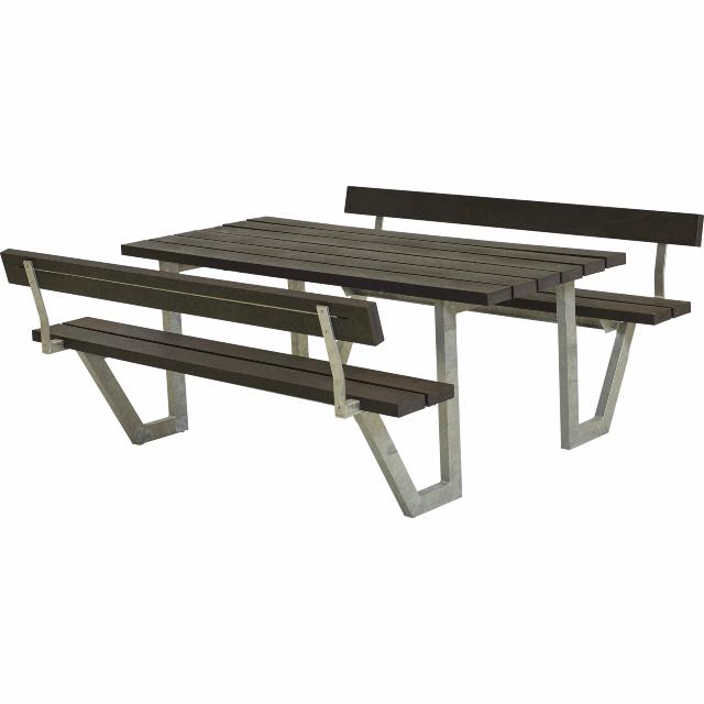 Wega Bord/Bænkesæt m/2 ryglæn - 177 cm - ReTex - Sort