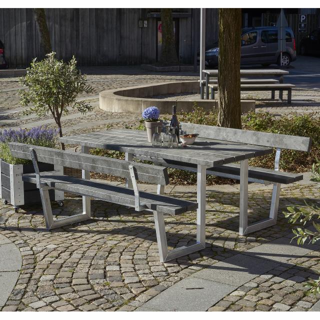 Wega Bord/Bænkesæt m/2 ryglæn - 177 cm - ReTex - Sort
