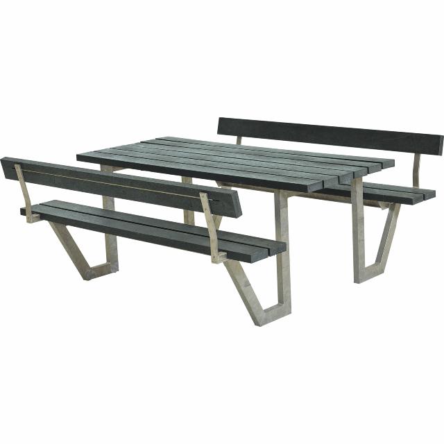 Wega bord/bænkesæt m/2 ryglæn - 177 cm - ReTex - Grå