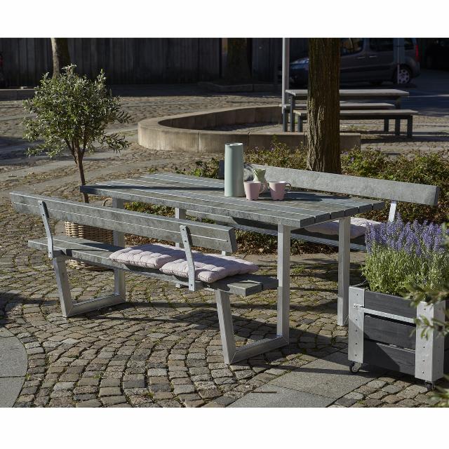 Wega bord/bænkesæt m/2 ryglæn - 177 cm - ReTex - Grå