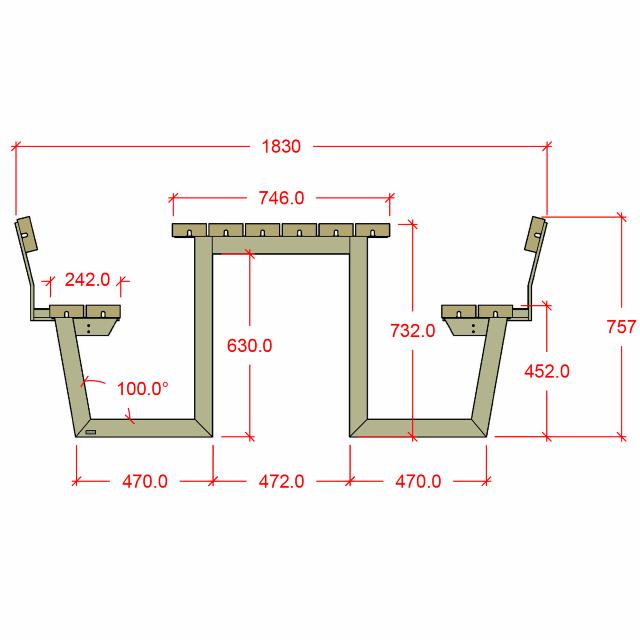 Wega Kombimöbel mit 2 Rückenlehnen - 177 cm - Farbgrundiert Teak