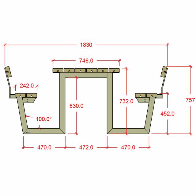 Wega Bord/Bänkset m/2 ryggstöd - 177 cm - Grön