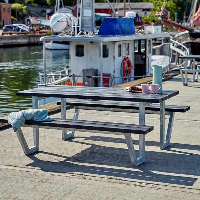 Wega bord/bænkesæt - 177 cm - RePlast - Sort