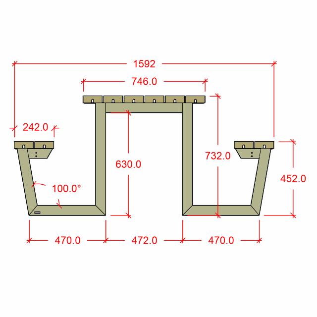 Wega Bord/benkesett - 177 cm - ReTex - Grå