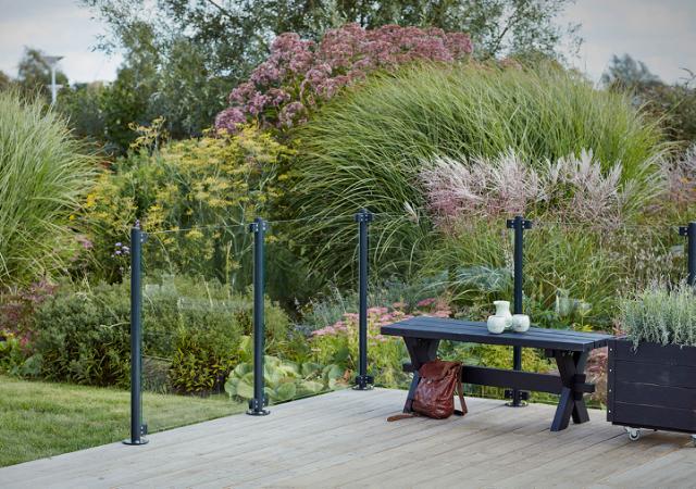 Glashegn til terrasse og have