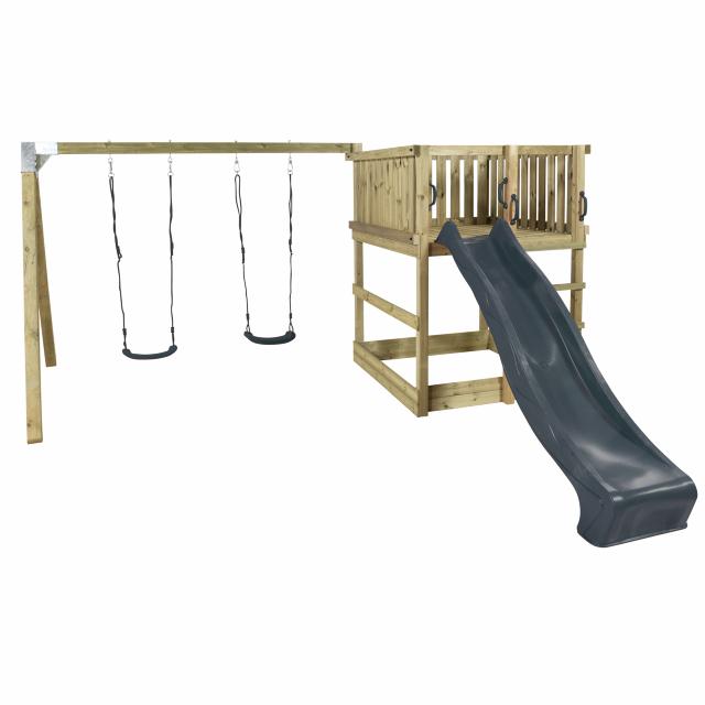 PLUS Play Spielturm inkl. Schaukelanbau, grauschwarz Rutsche und grauschwarze Schaukelsitze