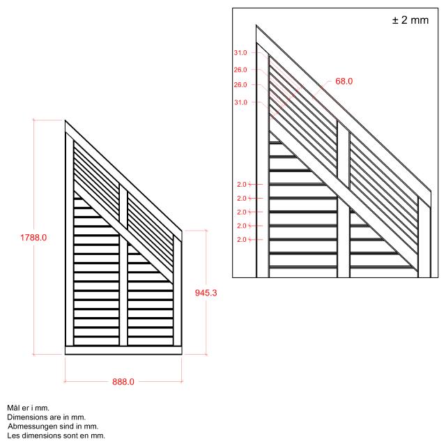 Decora hegn skråelement - 90×180/95 cm - hvid