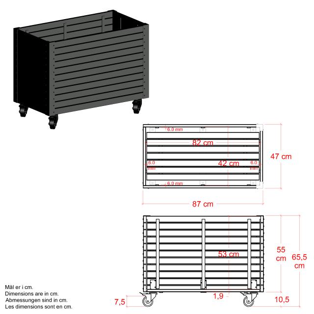 Cubic Living plantekasse m/hjul - 87×47×65,5 cm - sort 