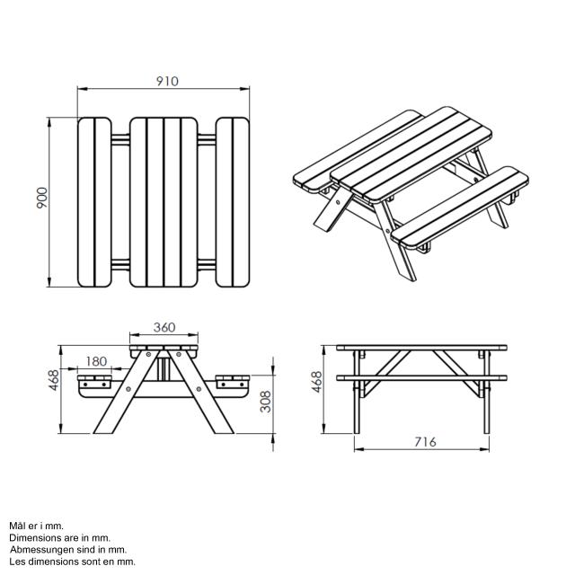 Tiny bord/bänkset för barn - 90 cm - ThermoWood®