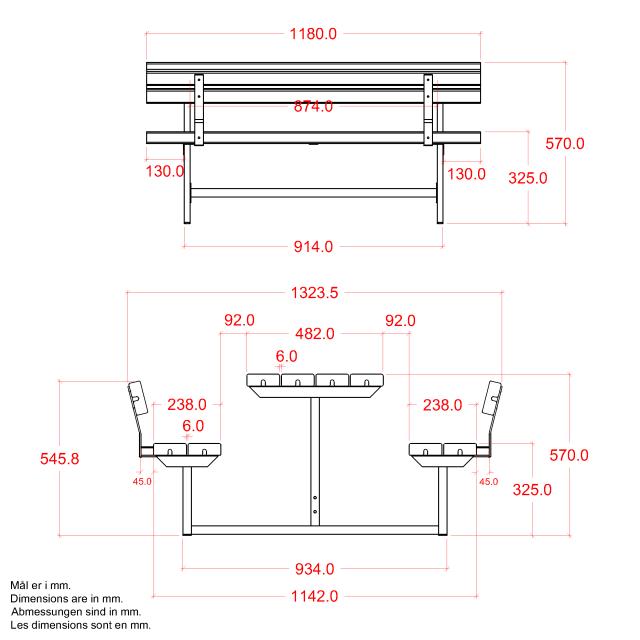 Basic Junior bord/benkesett m/2 ryggstøtte - 118 cm - svart
