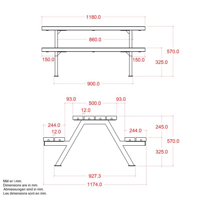 Alpha Junior bord/bænkesæt - 118 cm - sort