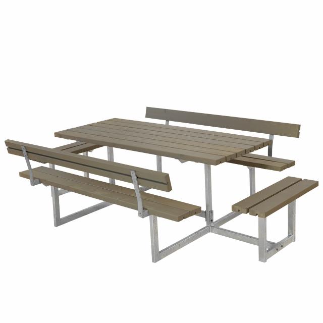 Basic bord/benkesett m/2 ryggstøtter og 2 påbygninger - 260 cm - gråbrun