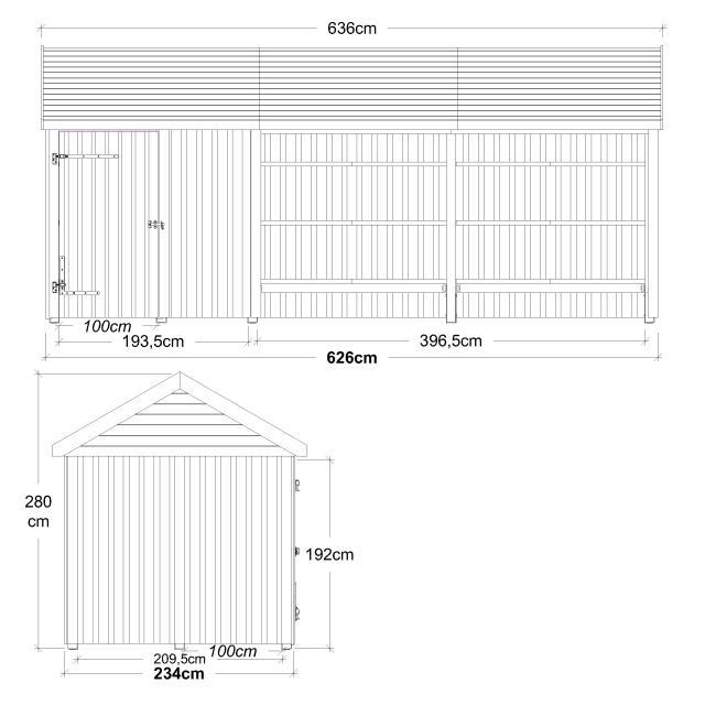 Classic Multi Havehus 14,5 m² - 3 moduler m/enkeltdør og åben front - inkl. tagpap/alulister/H-stolpefødder