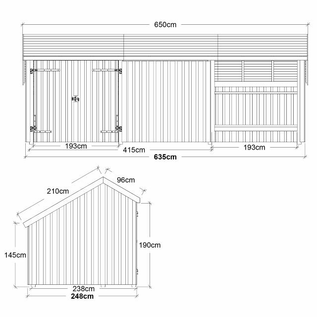 Multi Gartenhaus 15,5 m² - 3 Module Doppeltür & offene/geschlossene Fassade m. Dachpappe/Aluleisten/H-Pfostenfüße