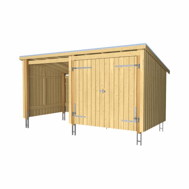 Nordic Multi Havehus 9,5 m² - 2 moduler m/dobbeltdør og åben front - inkl. tagpap/alulister/stolpefødder