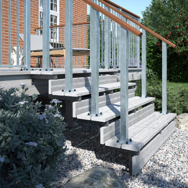 Stahlpfosten mit Fuß inkl. Bolzen - für Treppengeländer  - 4,5×4,5×87,1/80,4 cm