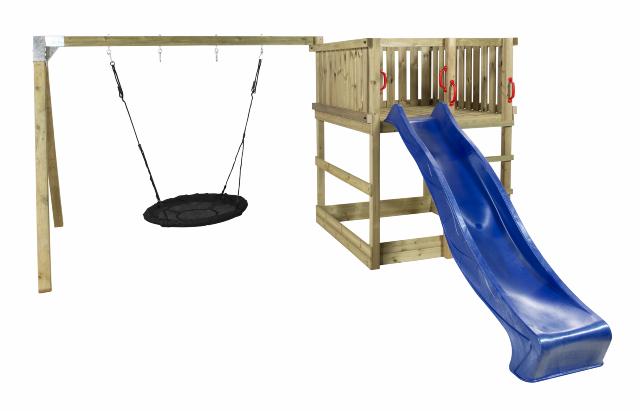 Play Spielturm mit Schaukelanbau inkl. blauer Rutsche