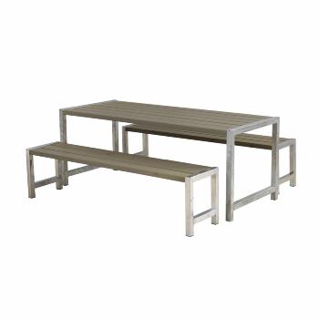 Plankengarnitur - 186 cm - 1 Tisch und 2 Bänke  - Graubraun