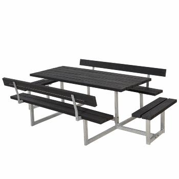 Basic bord/benkesett m/2 ryggstøtter og 2 påbygninger - 260 cm - RePlast - Sort