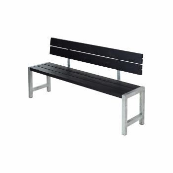 Plankebenk m/ryggstøtte - 176 cm - svart