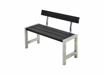 Café plankebenk m/ryggstøtte - 127 cm - svart