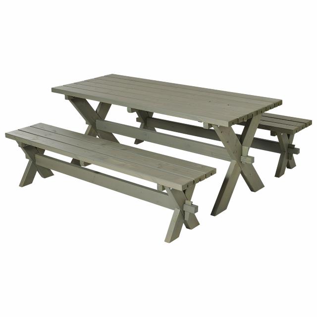 Nostalgi plankesett - 177 cm - bord og 2 benker - gråbrun