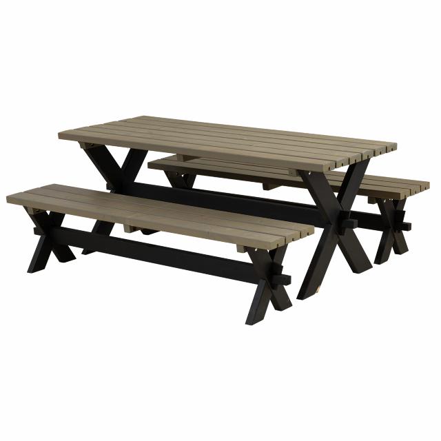 Nostalgi plankesett - 177 cm - bord og 2 benker - sort/gråbrun